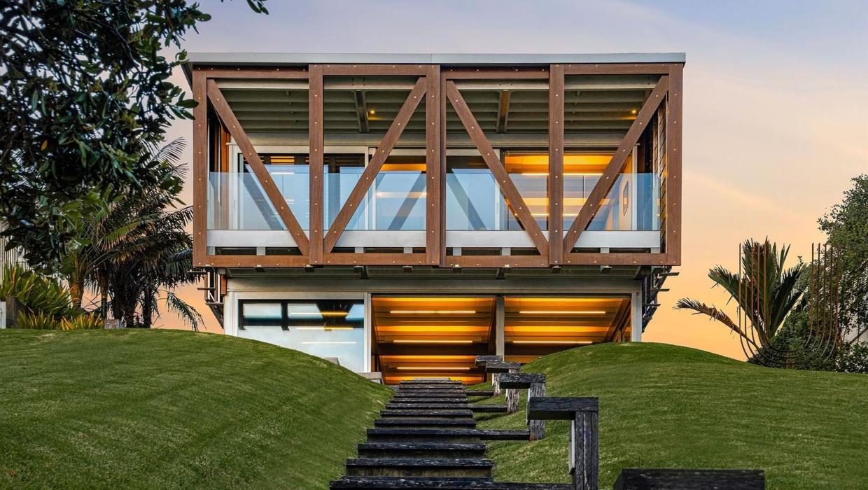 The main house on the Takapuna section where Sir Ian Athfield designed three homes. Photo: TRADE ME/PRECISION