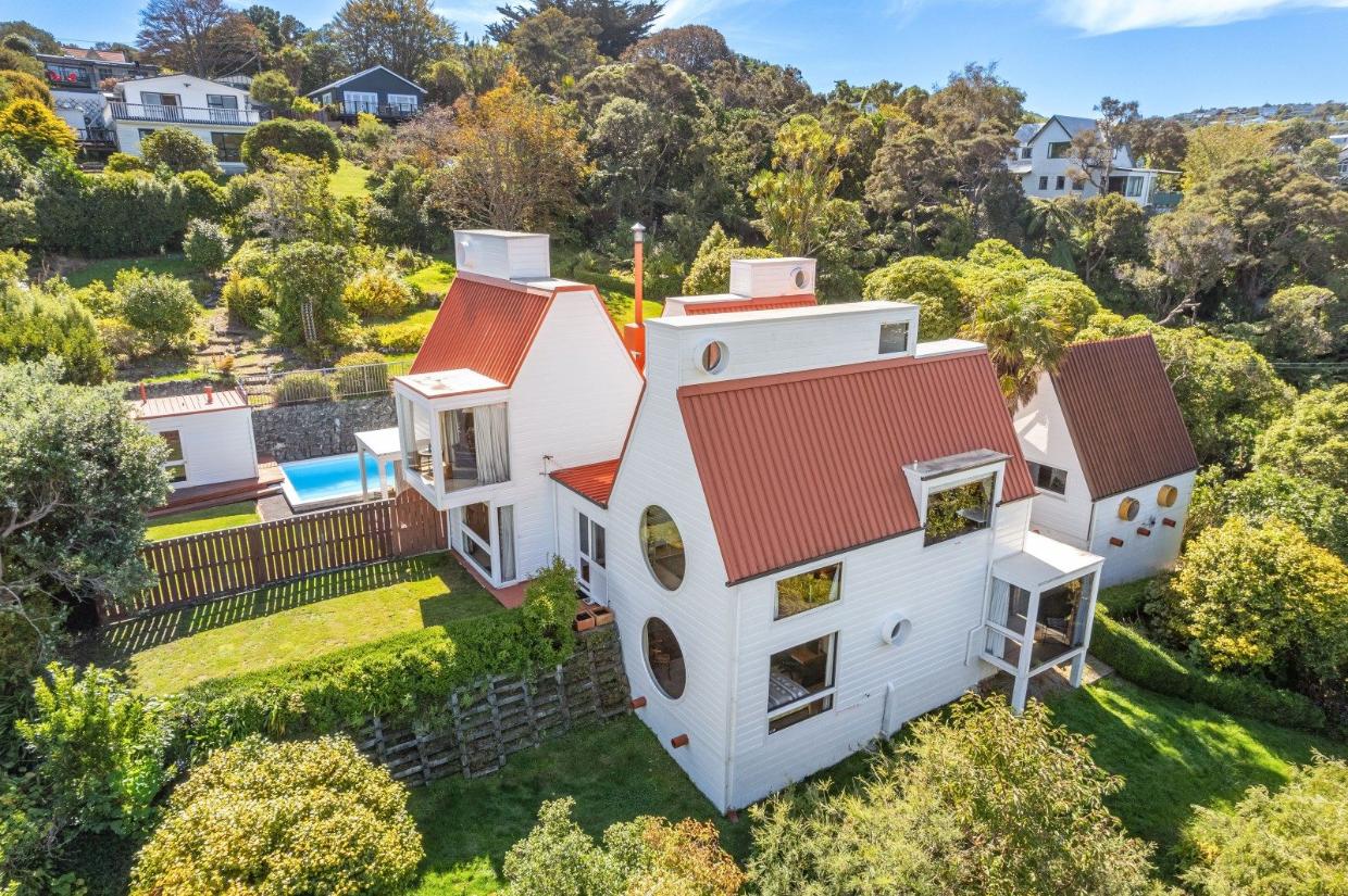 Angled view of beautiful, spacious modern home.