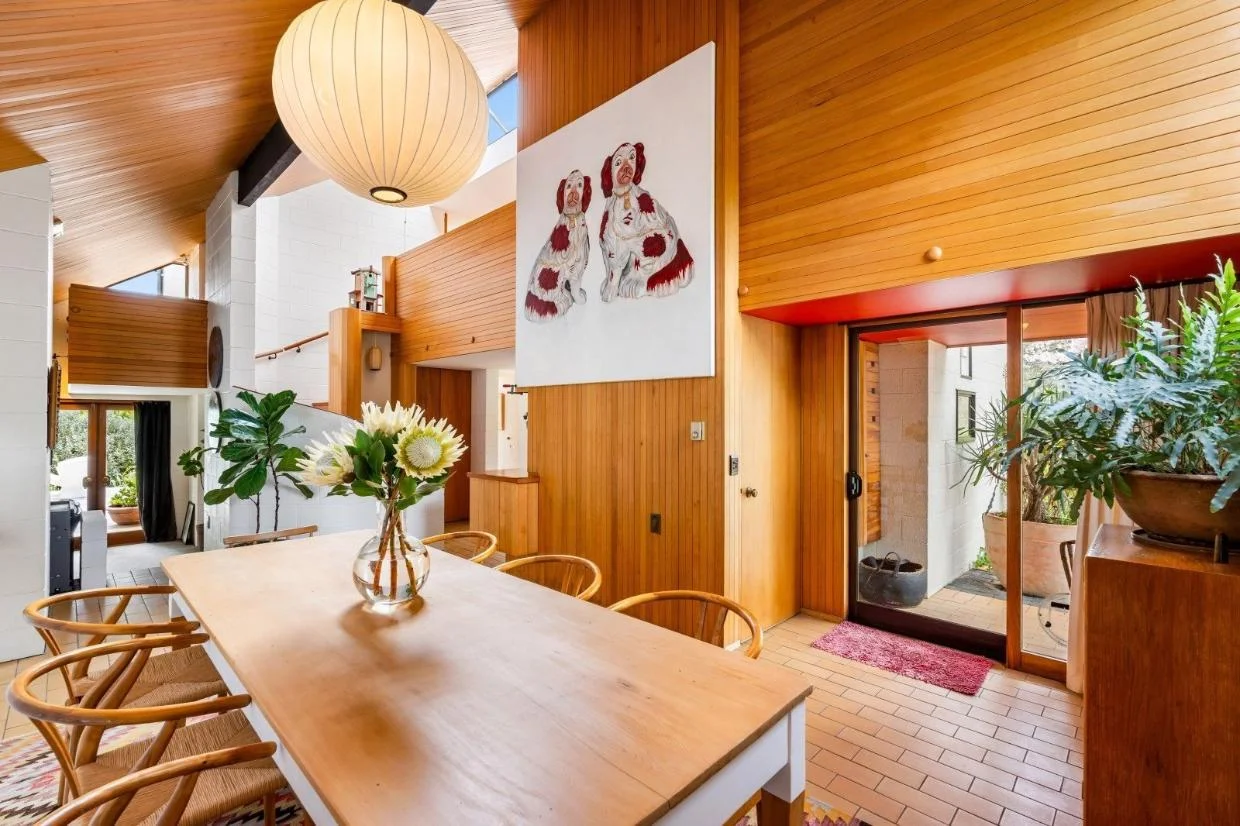 Extensive timber panelling inside of Hawkes Bay home.