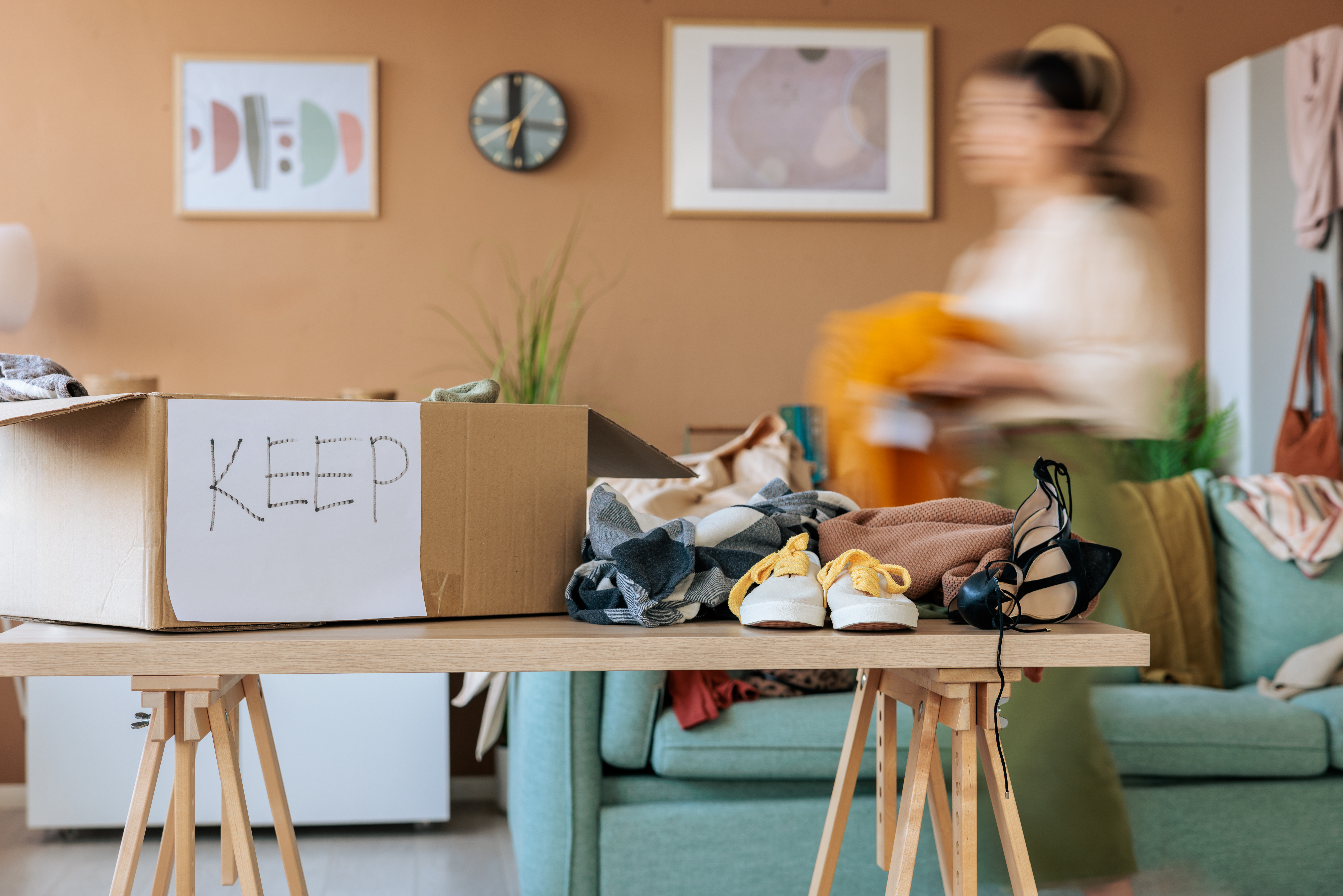 A woman decluttering her home