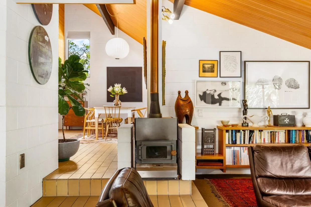 Concrete-block walls and half-walls are another key feature of the architect’s style.