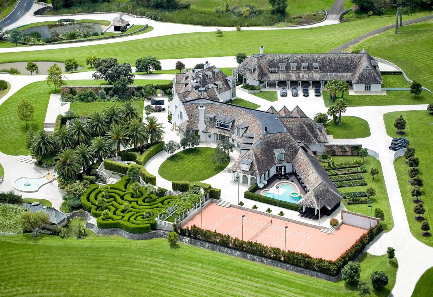 Alt: Aerial view of the Coatesville estate previously leased by Kim Dotcom, now owned by the Mowbray family, Auckland