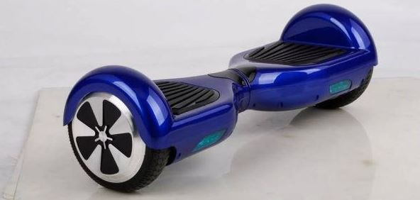 A blue hoverboard scooter