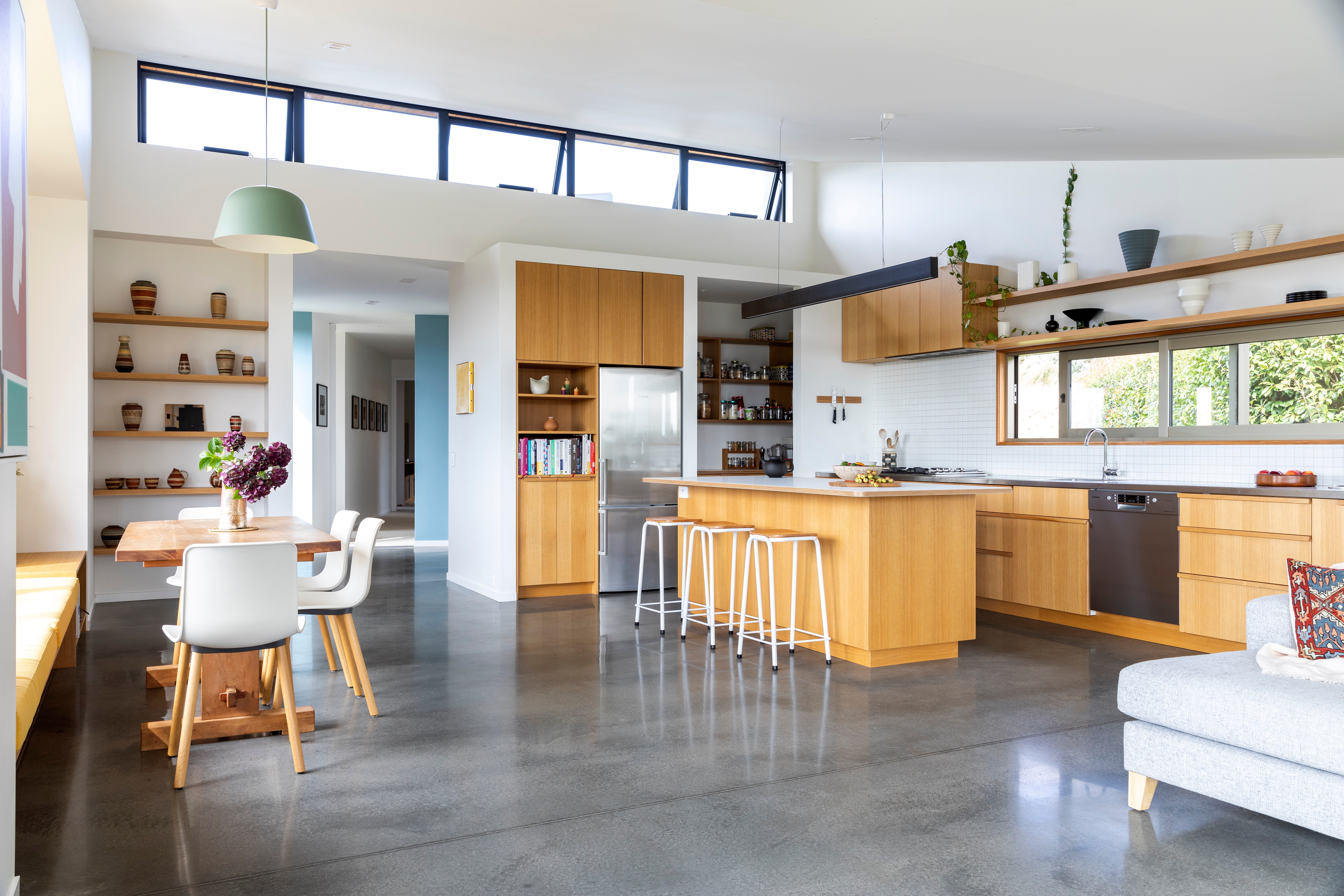  The couple loved working with Luke Mackay of Mackay Construction, who managed the majority of the project. Michael Snookes of Construct designed and fitted the built-in American oak cabinets in the kitchen and bathroom, as well as the window seats, two desks and several areas of shelving.