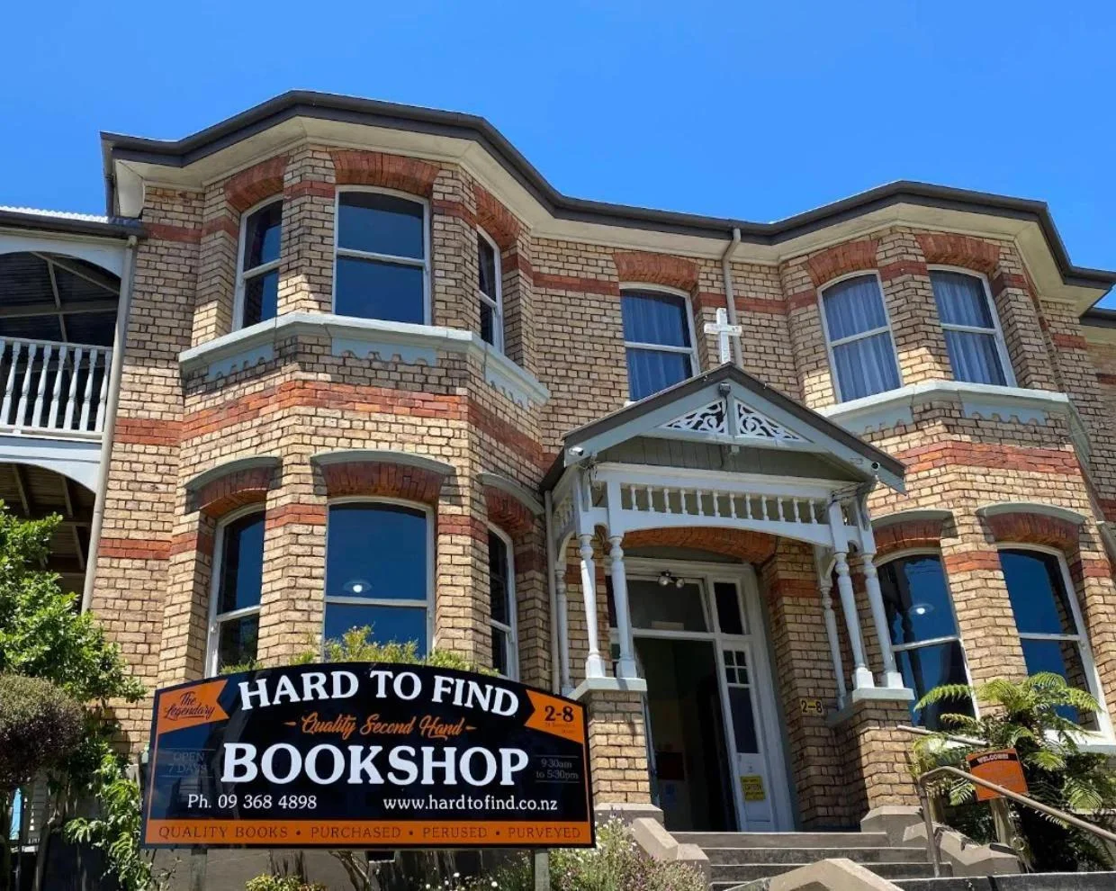 The exterior of Hard to Find Books has been based in Auckland since the 1980s.