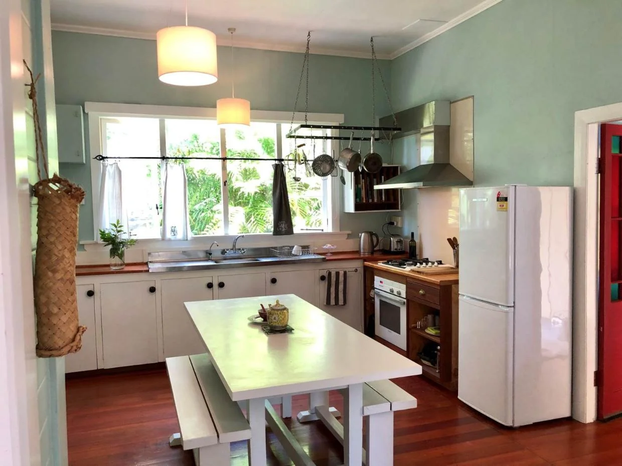 The farmhouse-style kitchen.