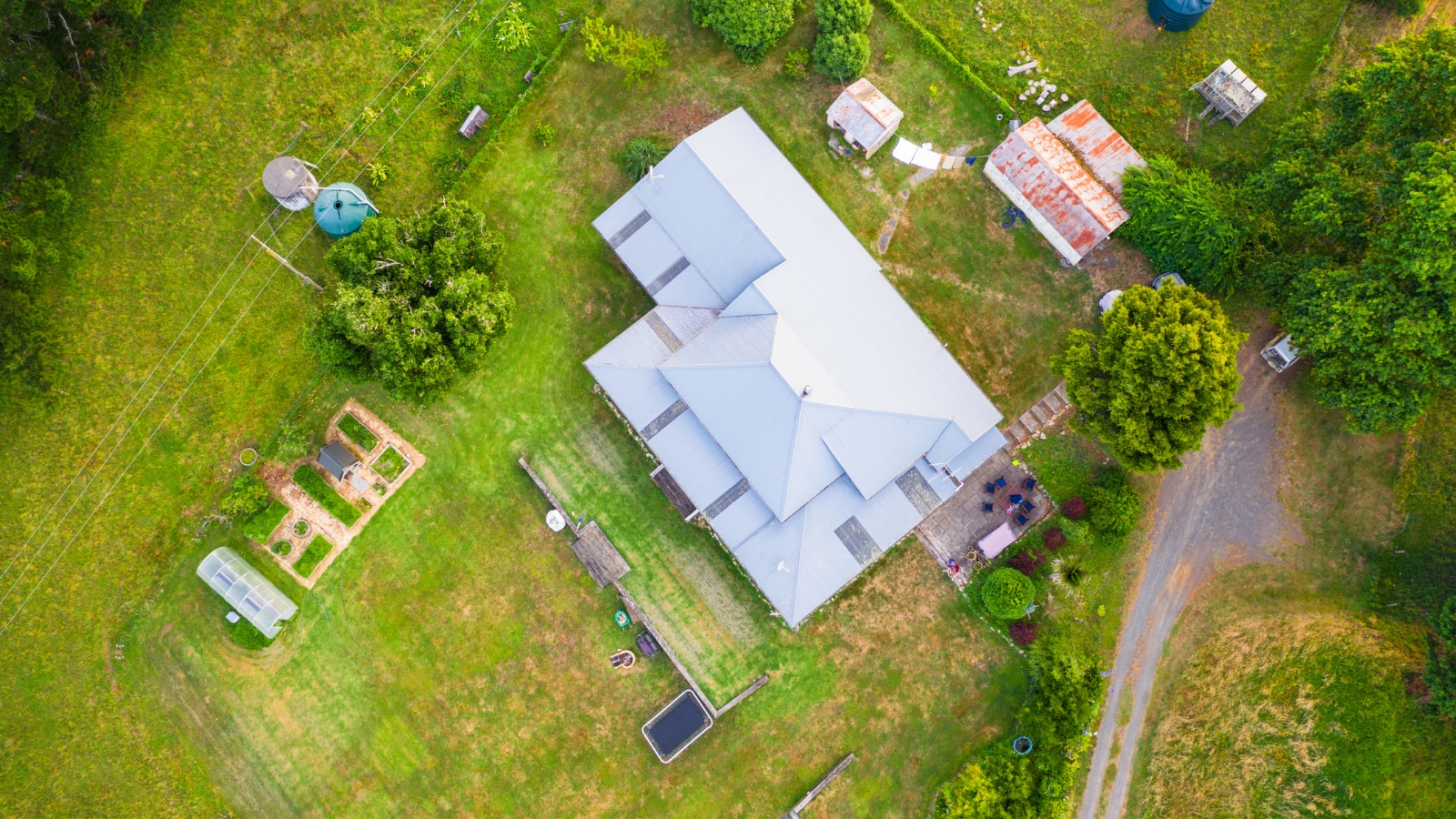 Aerial drone shot of house. 