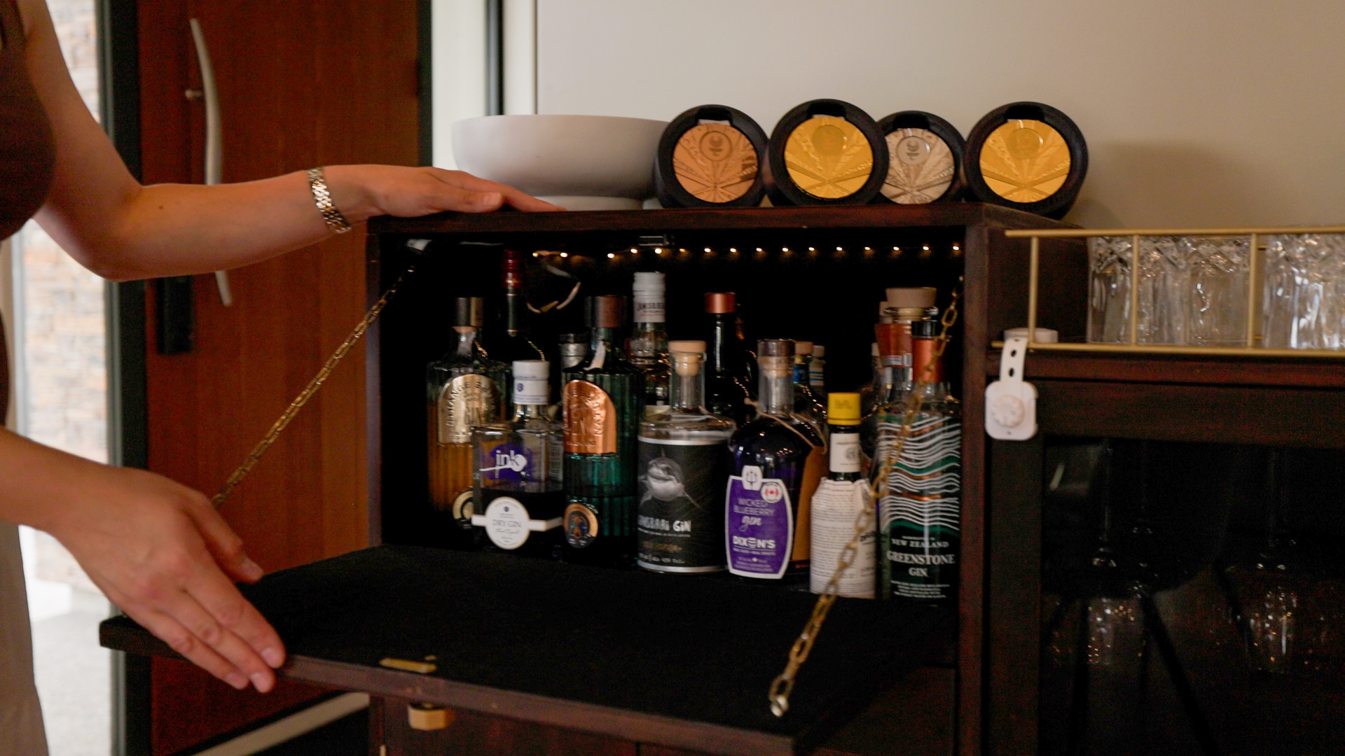 The bar cabinet that Dame Sophie Pascoe and her husband Rob made their own