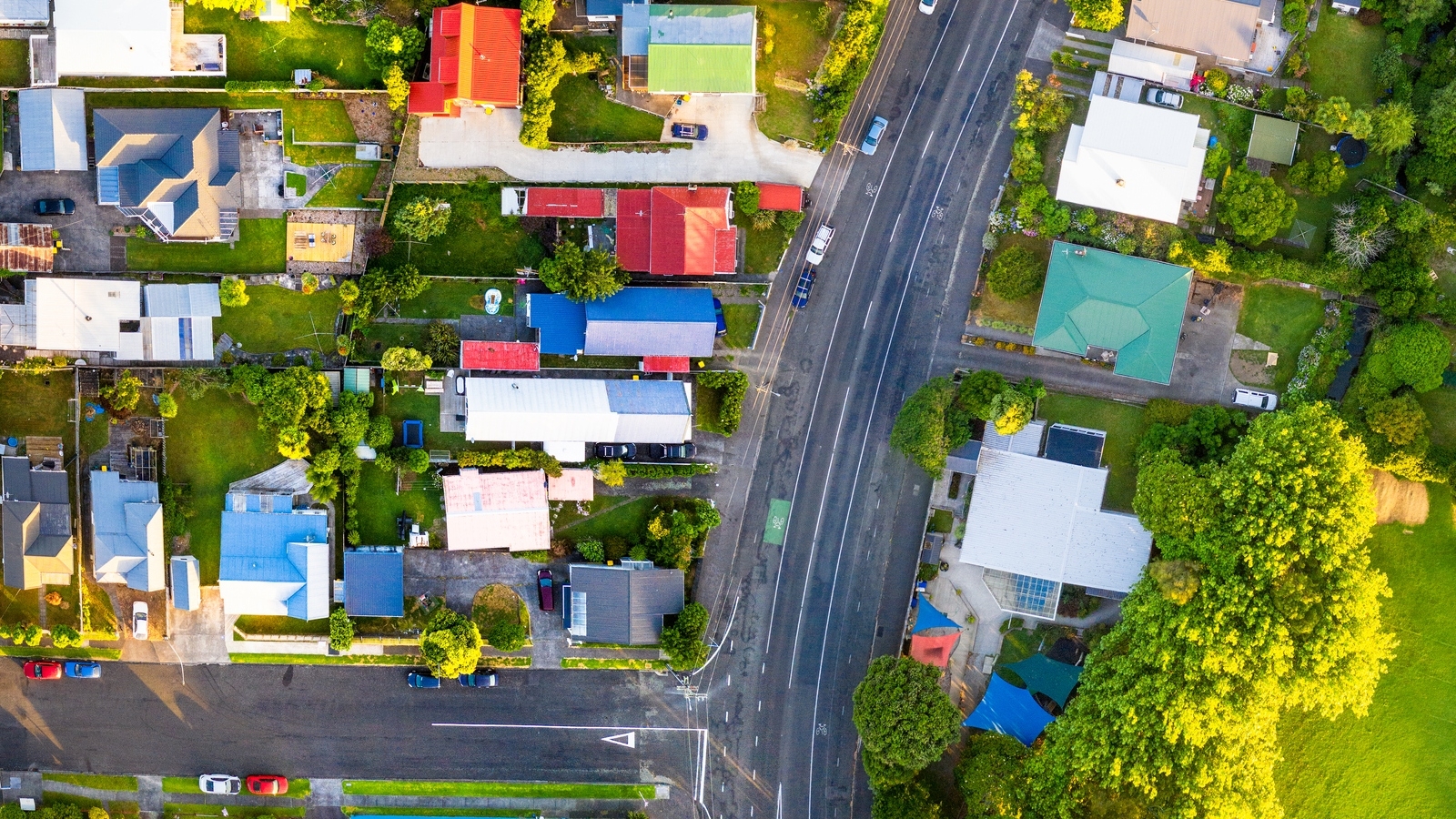 Aerial view of houses. NZ house price forecasts. 