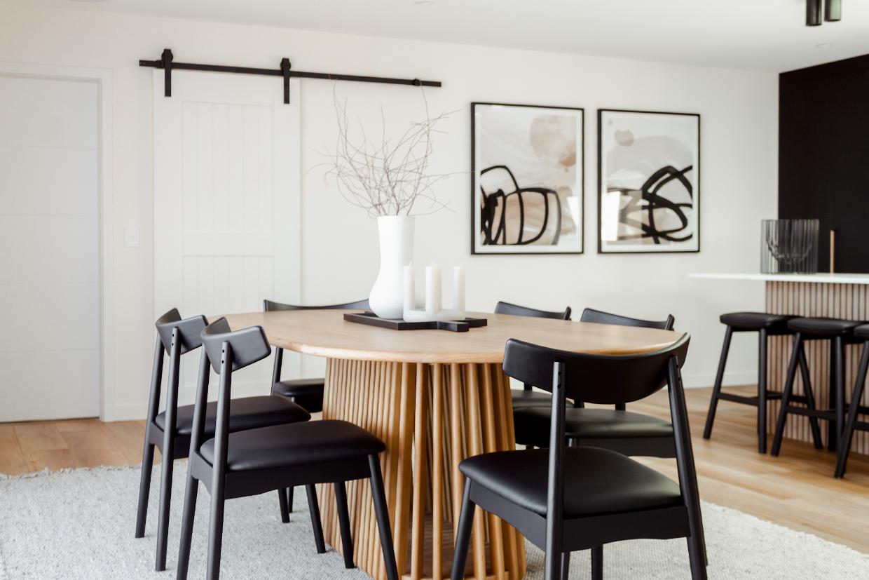 Table matches the kitchen design. 