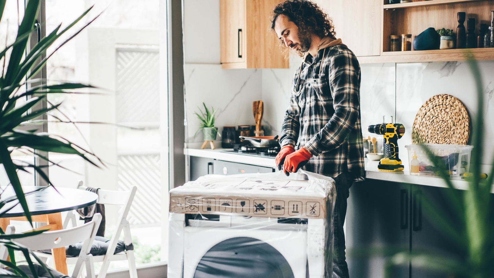 Man renovating his kitchen. 