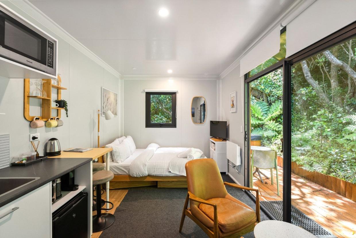 Each pod has a double bed, shower room and kitchenette for making teas and coffees. 