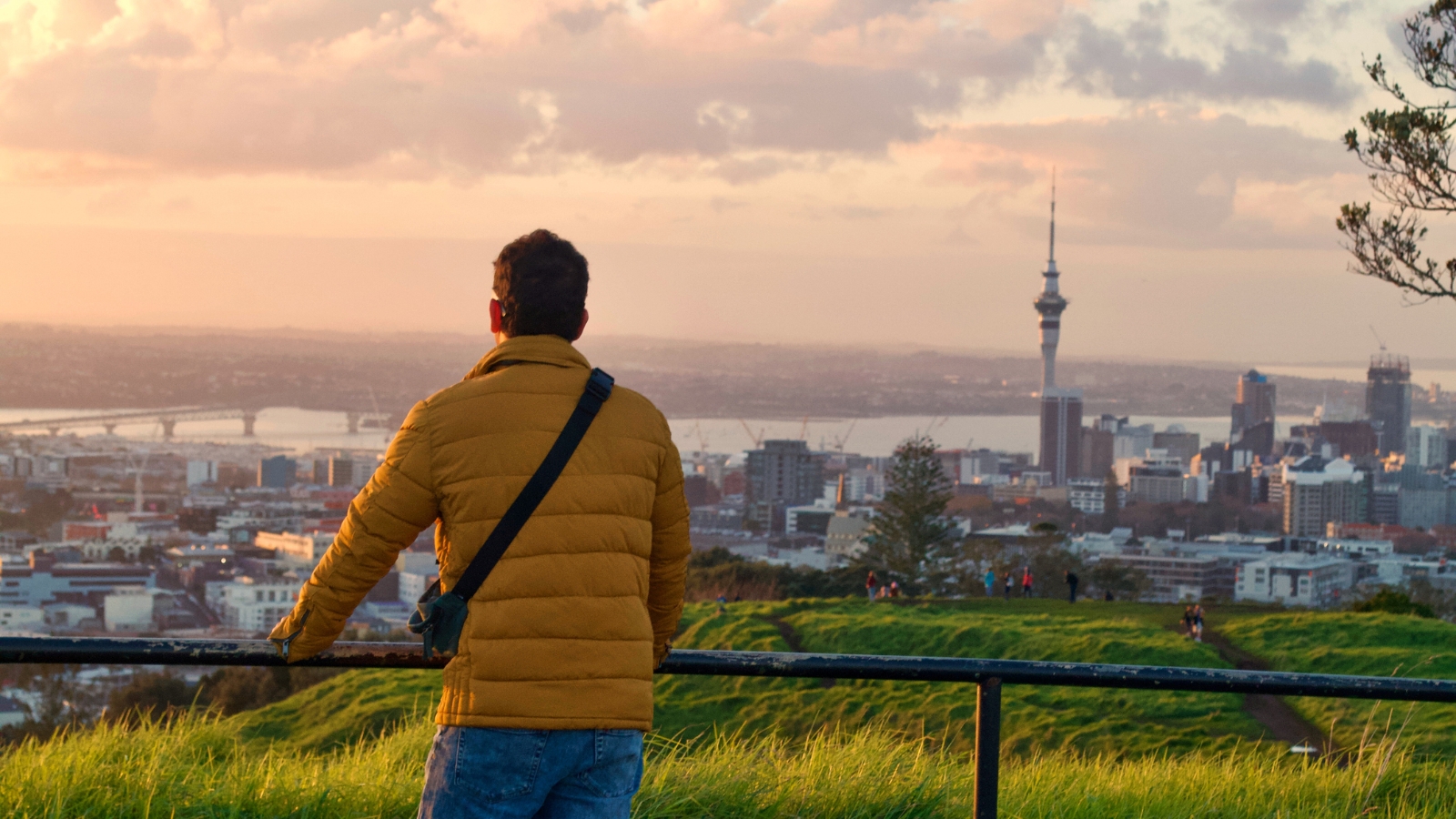 Man looking over Auckland city trying to find a cheap house. 