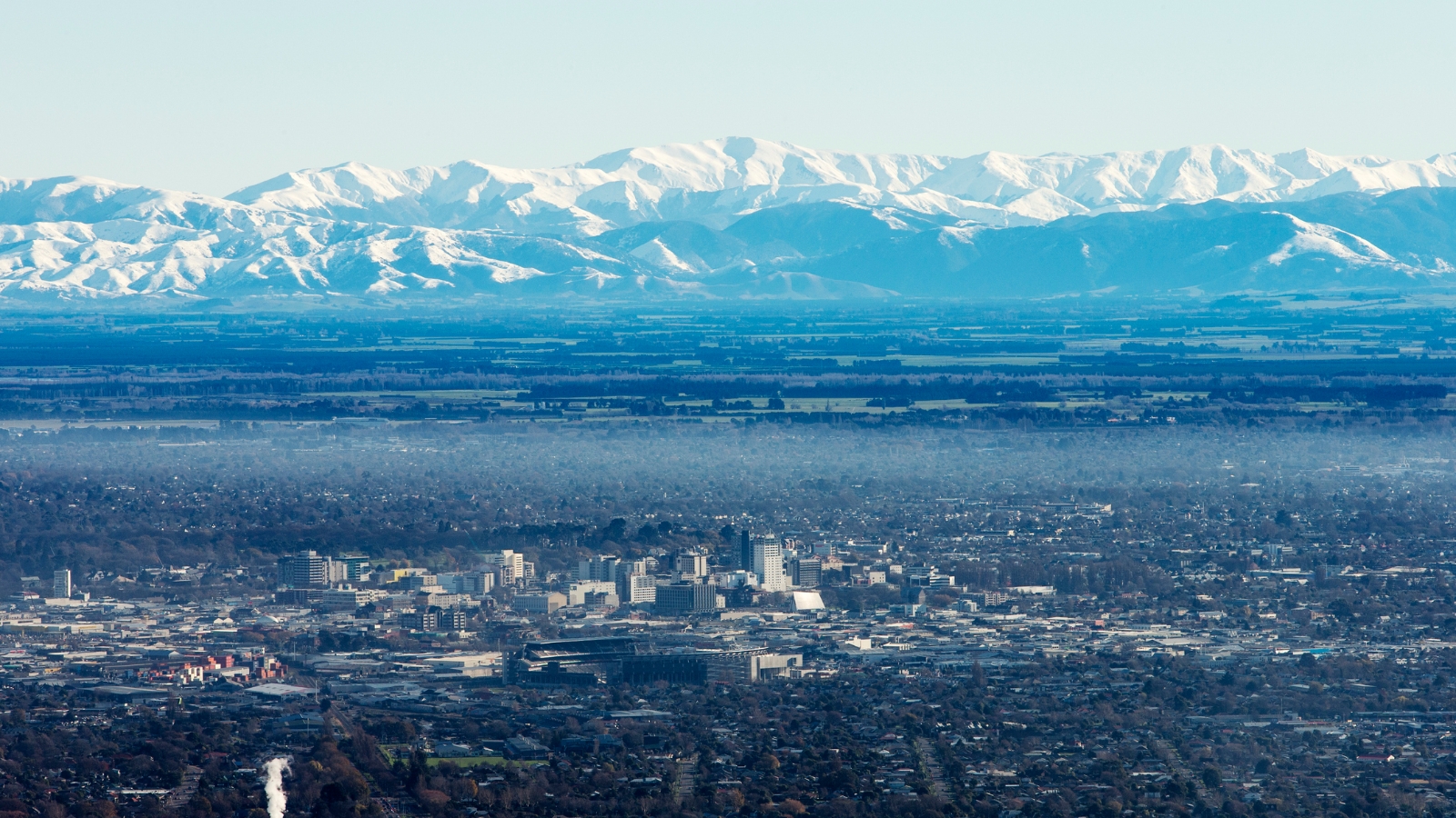 View of Christchurch and the Canterbury plains. 