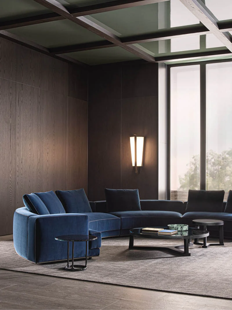 Molteni&C Augusto sofa by designer Vincent Van Duysen introduces innovative circular compositions with curvilinear modules that foster intimate conversations.  Image: Dawson & Co