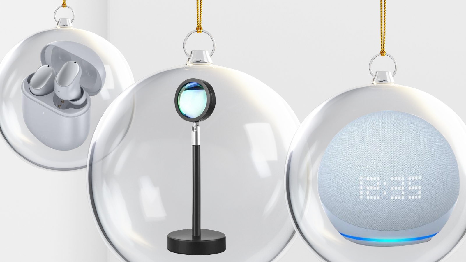 Tech gifts hanging in Christmas baubles