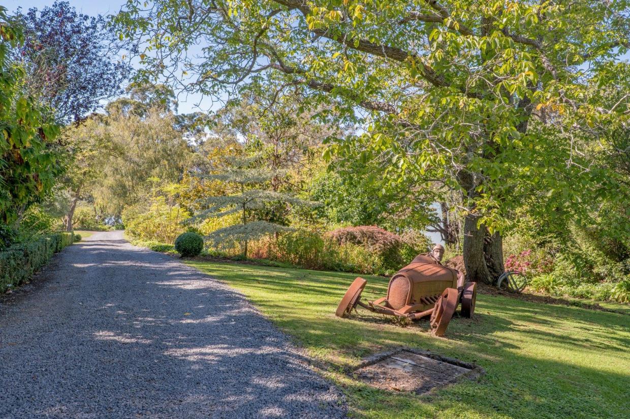 A special car statue in memory of Bain on the property. 