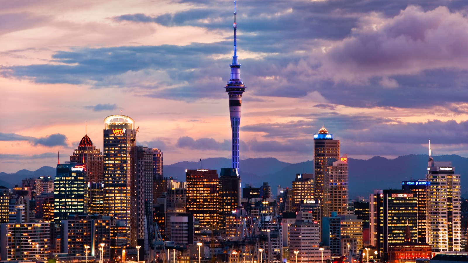 Auckland city at sunset