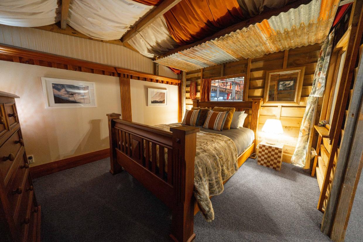 A cozy room with unique interior designs. 