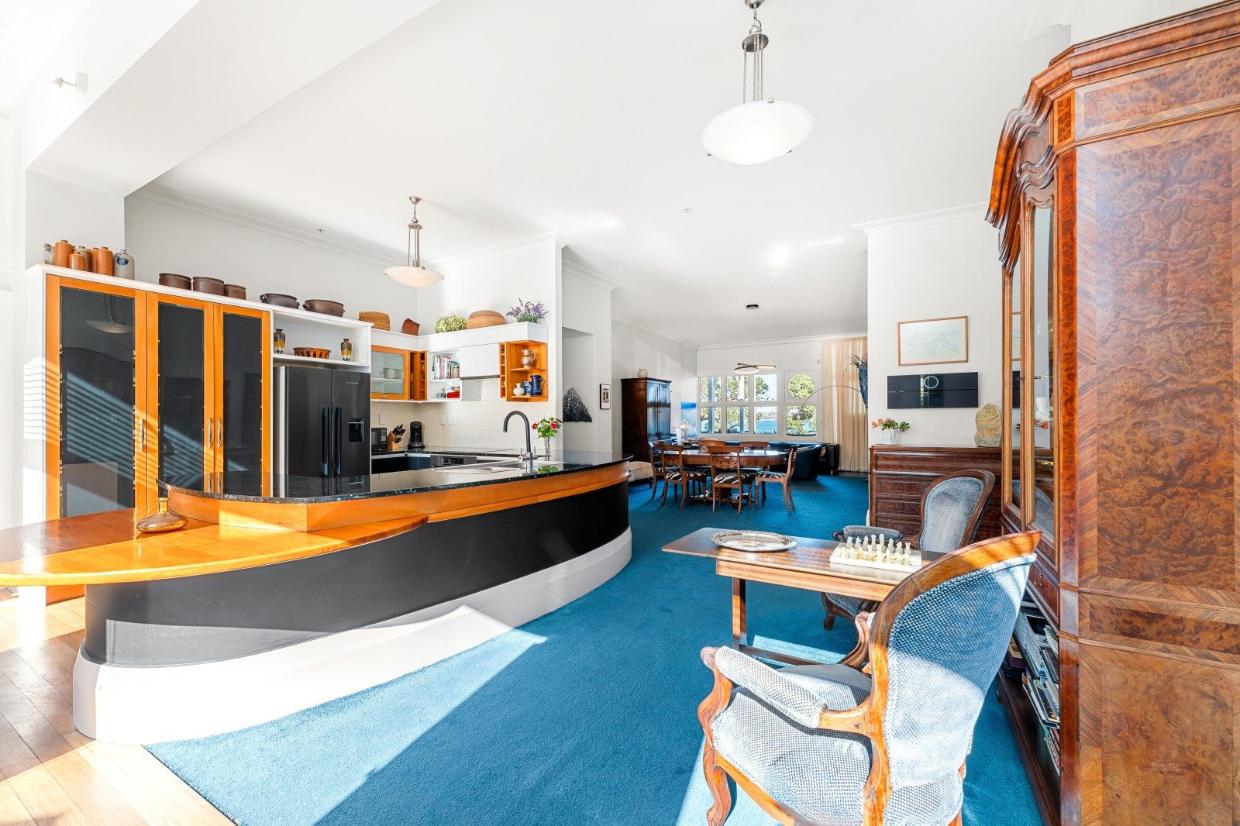 The open-plan living space runs right from the front of the building to the rear. 