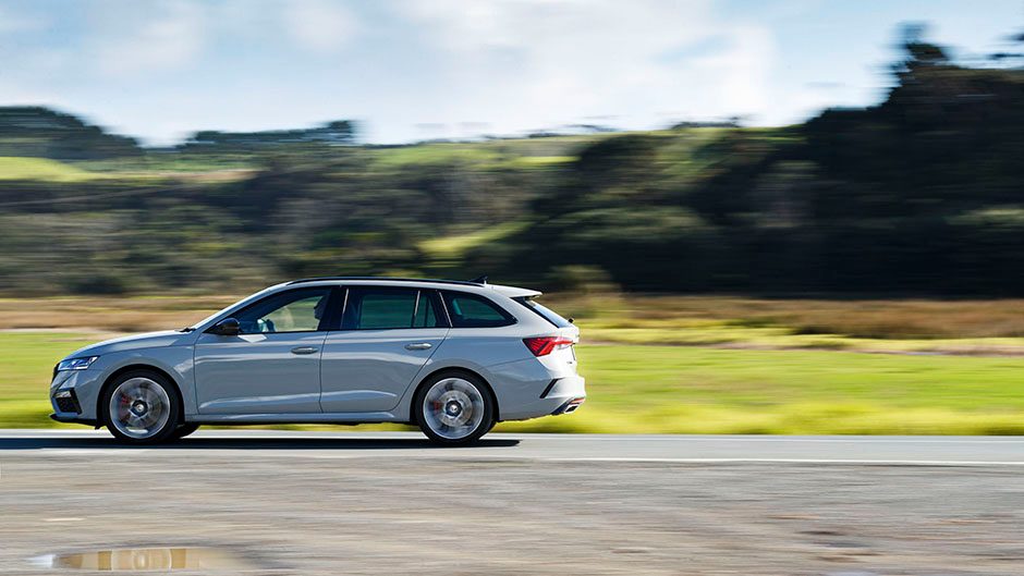 White Skoda Octavia RS action shot from the side