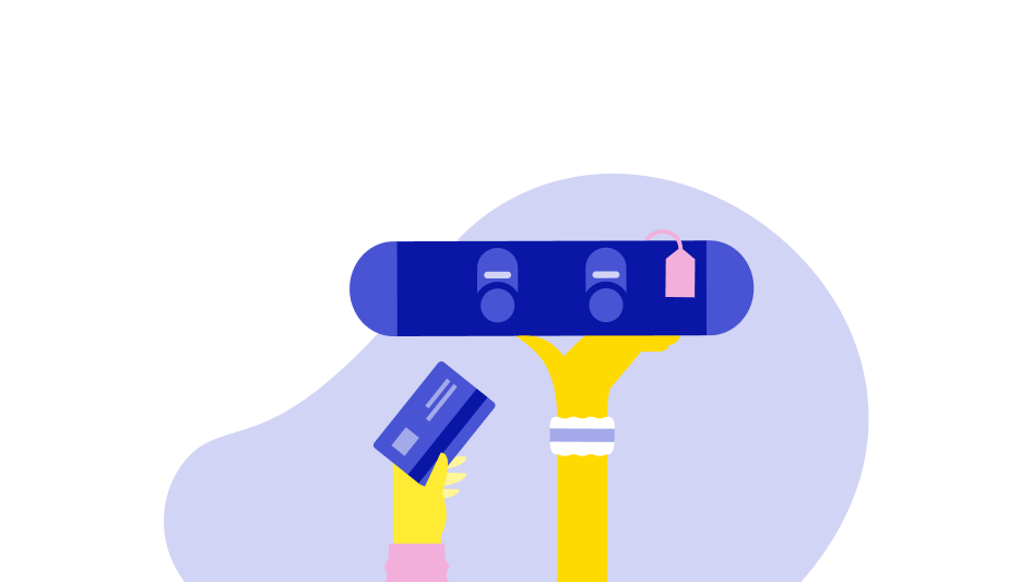 Icon image showing two hands belonging to different people. One hand represents a Trade Me seller holding up a bluetooth speaker with a price tag on it. The other hand represents a Trade Me buyer and is holding a credit card.