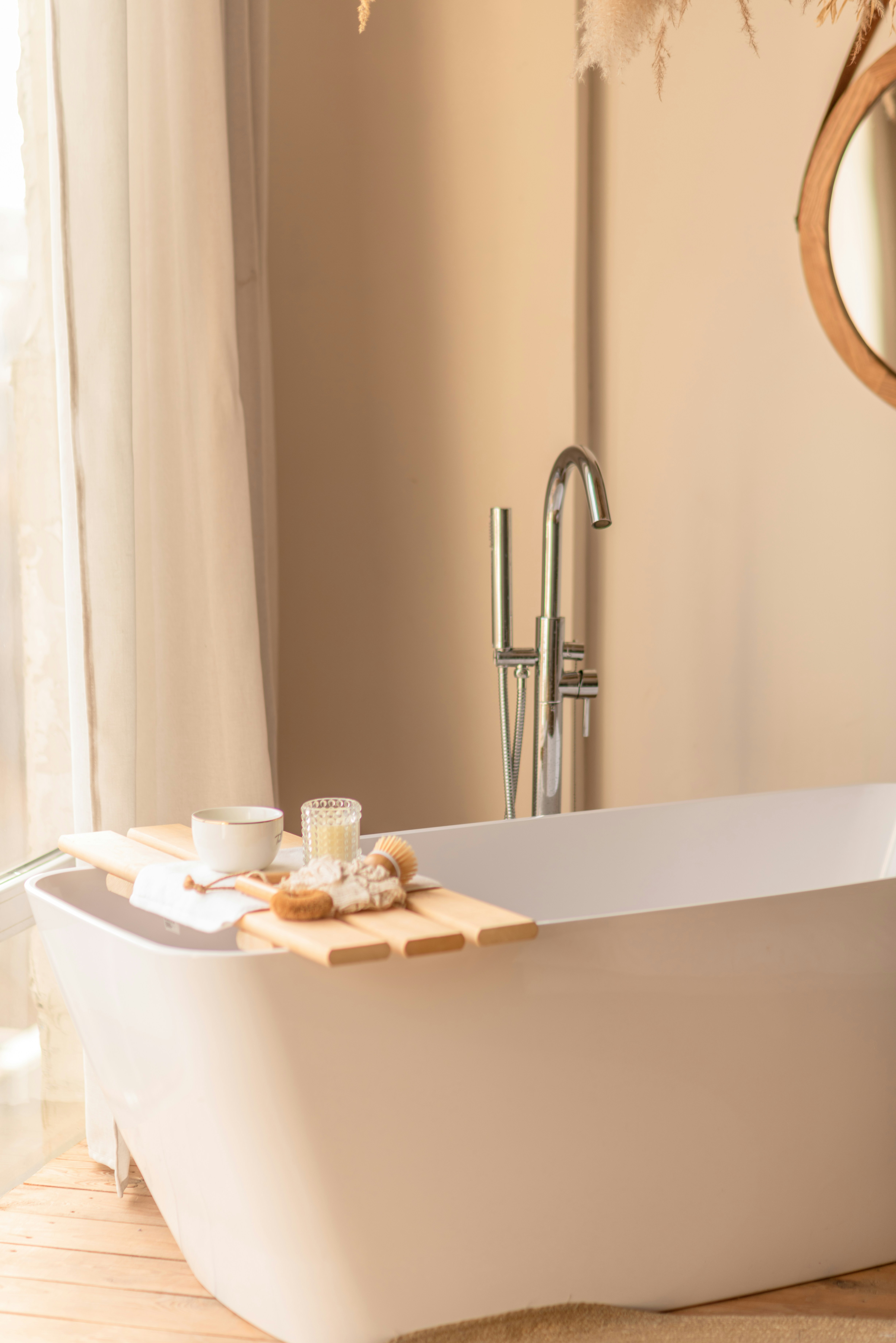 Bathroom with timber flooring