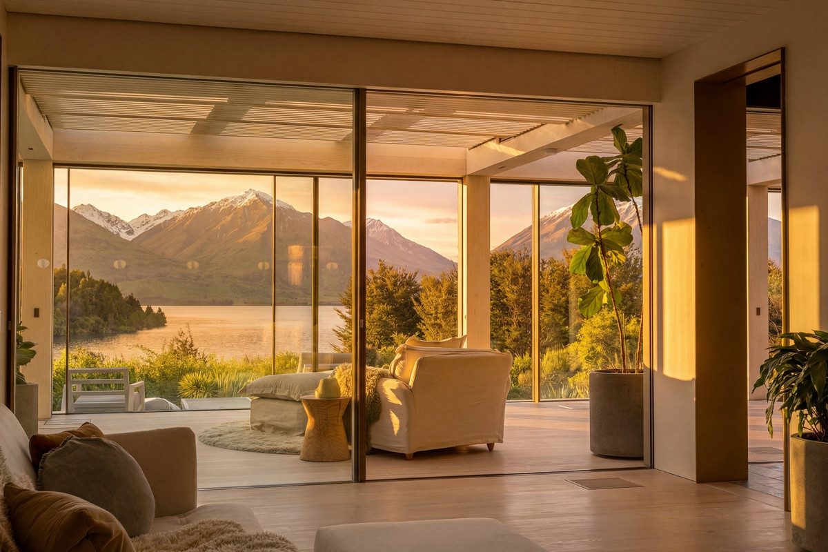 A view from the lounge out onto Lake Wakitpu