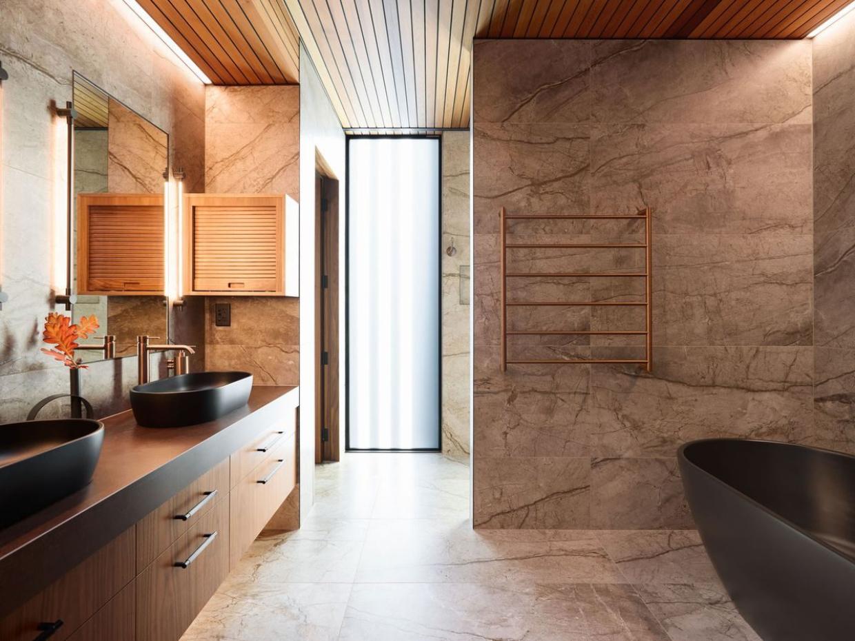 Four bathrooms are present within the home. 