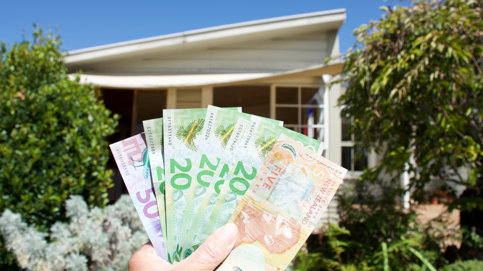 Money in front of house in New Zealand.