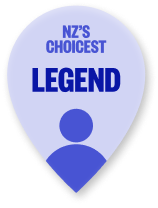 Purple pin showing the outline of a person with text saying NZ choicest Legend