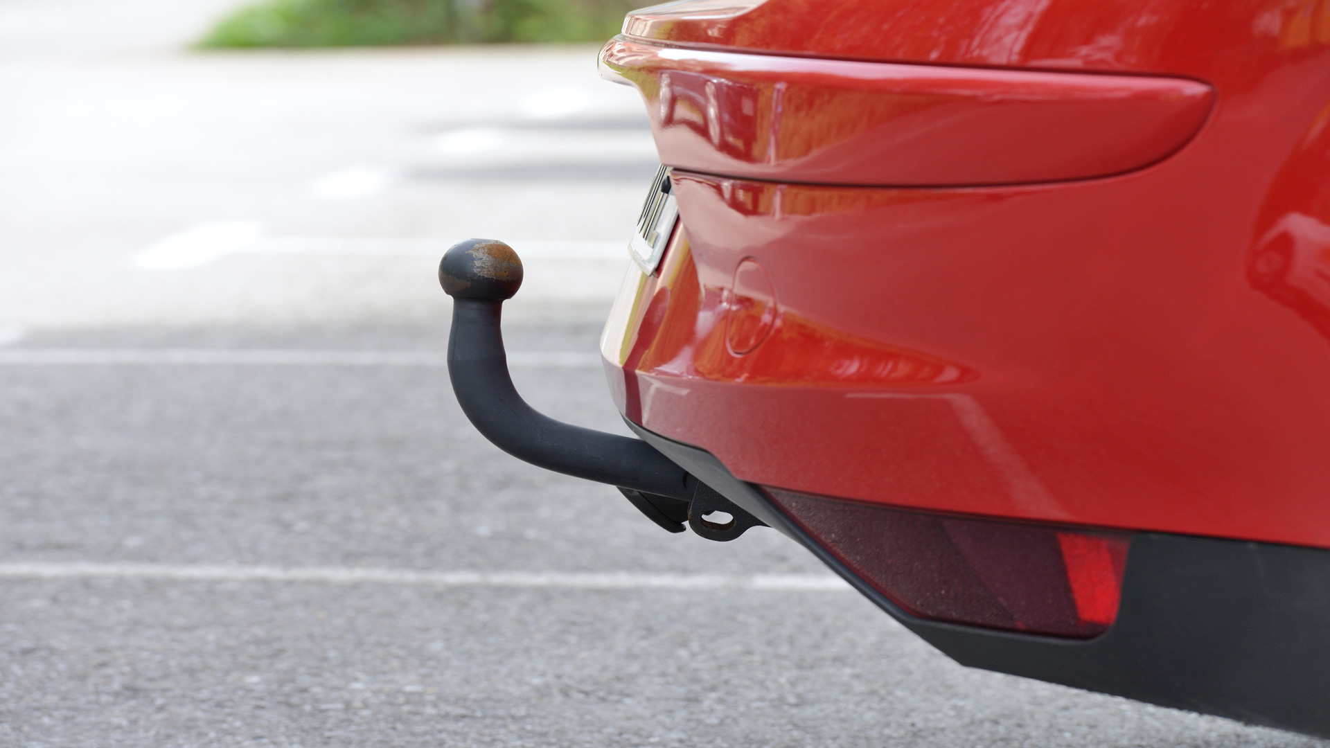 Red car with towbar