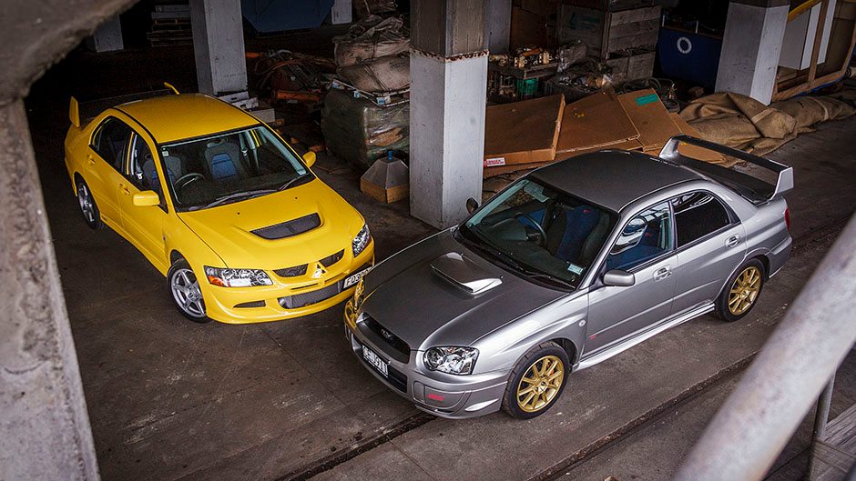 Mitsubishi Evo vs Subaru WRX STi static