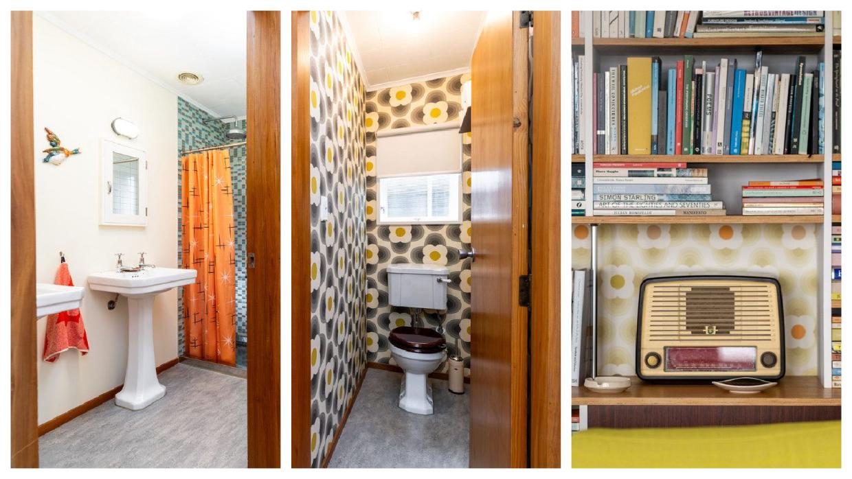 There are twin pedestal basins and matching medicine cabinets in the bathroom. Photo: Lowe & Co