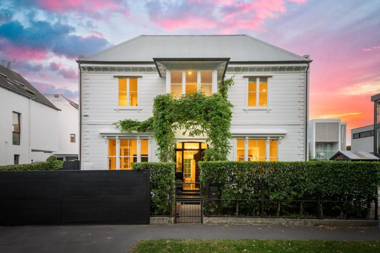 Exterior of Georgian-style house in sought-after Cranmer Square, Christchurch