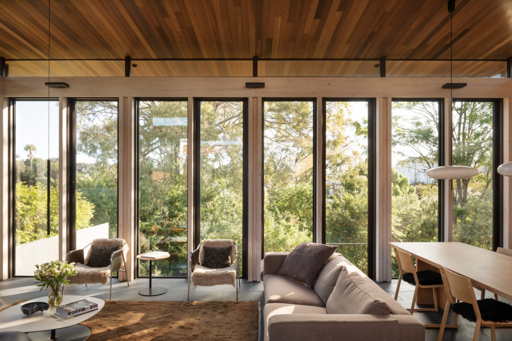 Lounge looking out to a wall of windows
