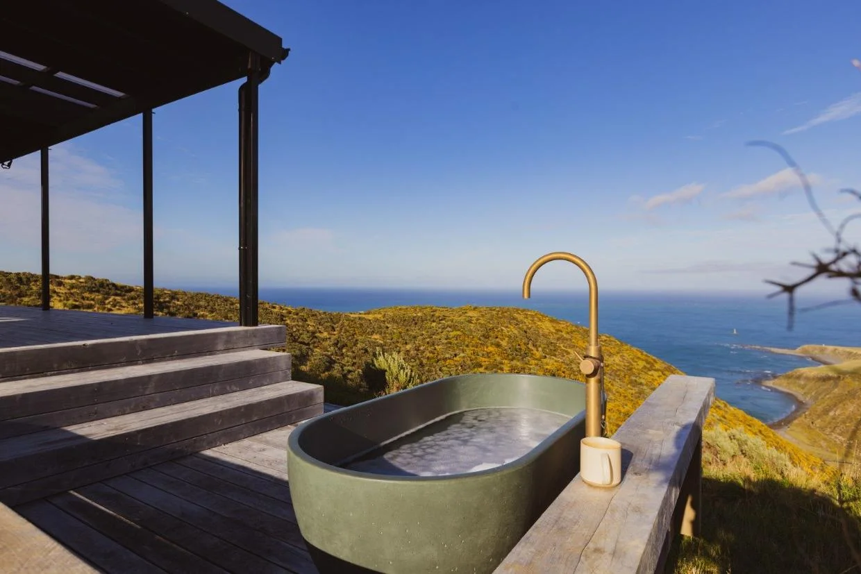 Outdoor bath with views. 