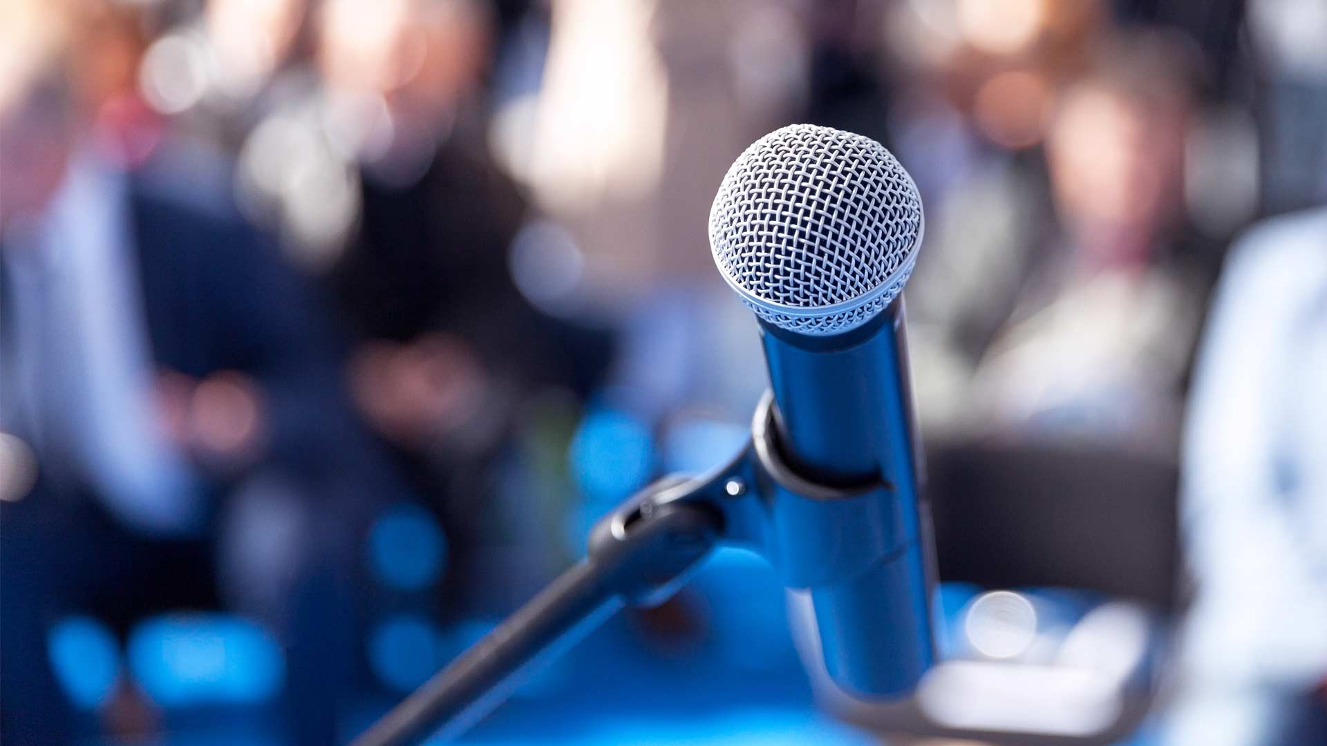 Microphone set up for a public speaking event.