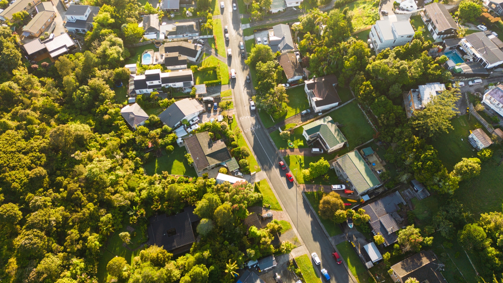 Birds eye view of suburb in NZ. 