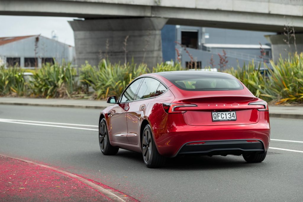 Tesla Model 3 RWD facelift rear dynamic shot