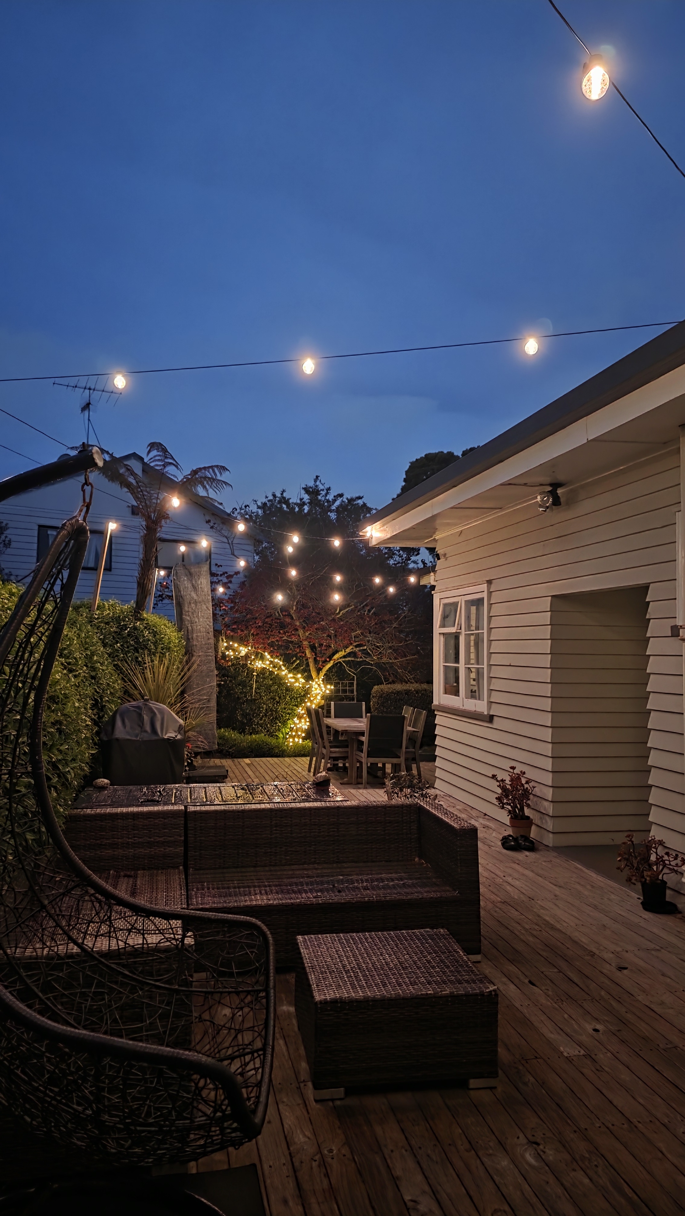 Fairy lights across the deck