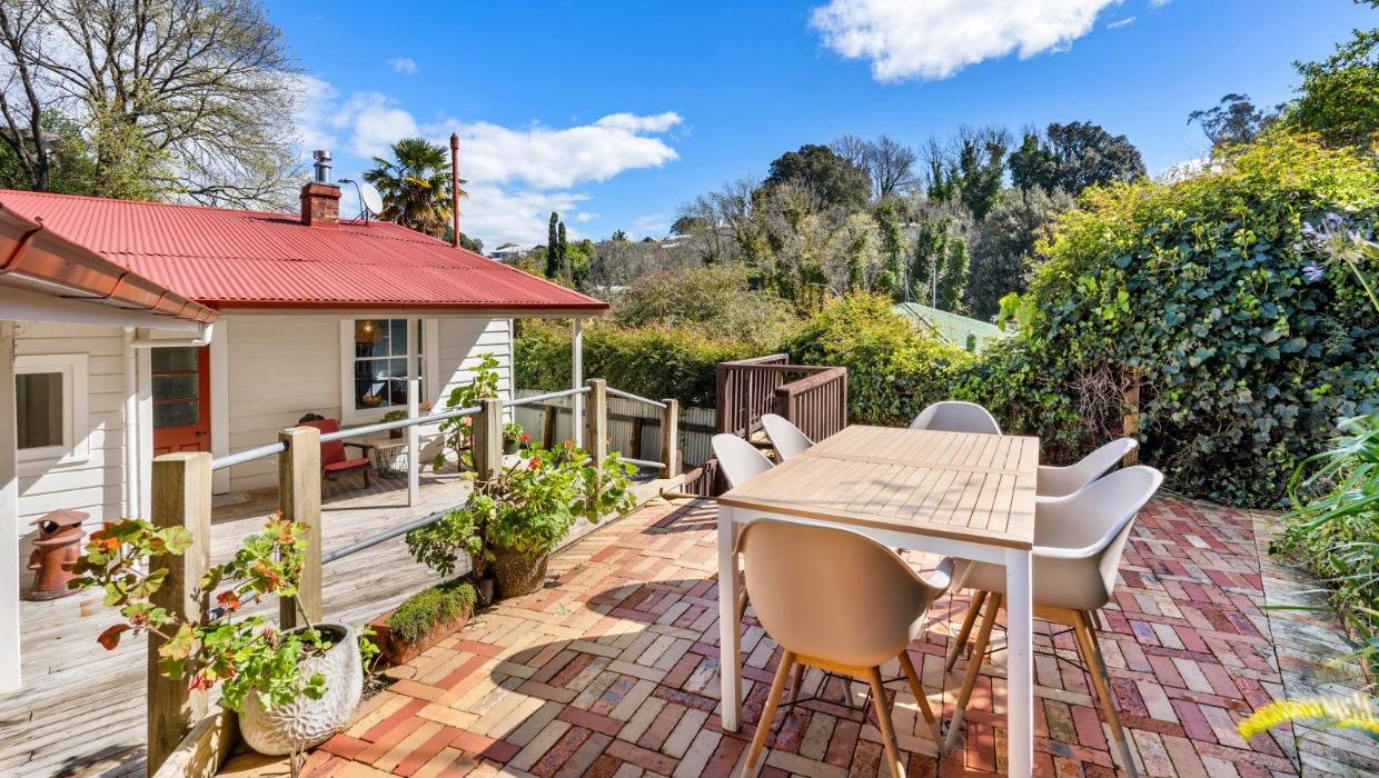 An elevated patio creates an additional outdoor living area