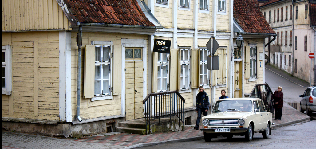 A car in front of a building in the Baltic States