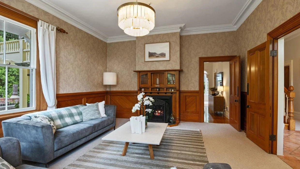 wood panelling in the living room