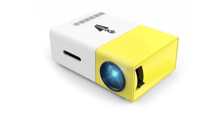 White and yellow mini projector.