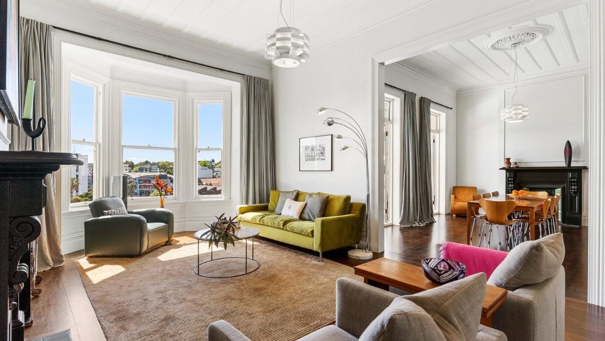 The scale of the rooms is something the owners love. The living room is pictured