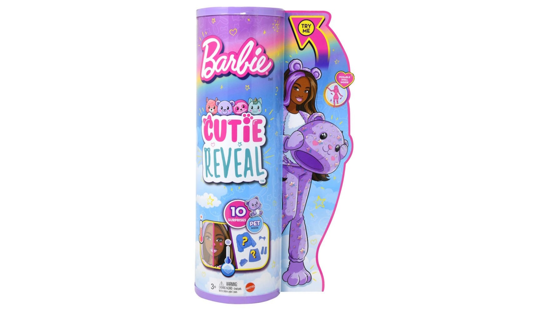 Barbie Cutie Reveal Doll unboxed, revealing a plush animal costume concealing the Barbie doll underneath.