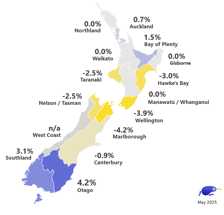 Map showing year on year changes in rental price index