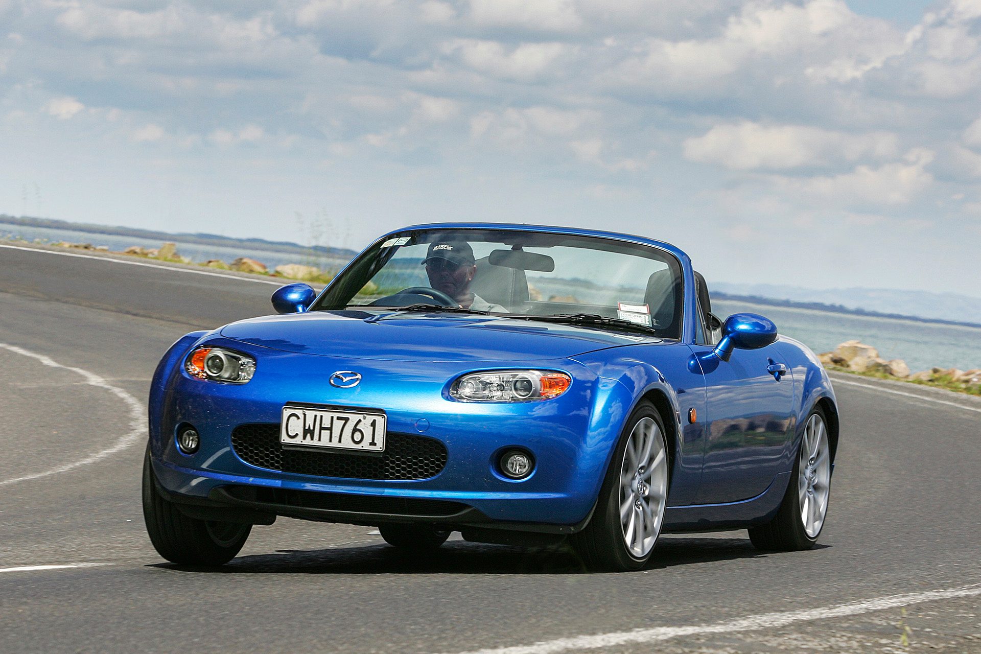 Blue Mazda MX-5 front action