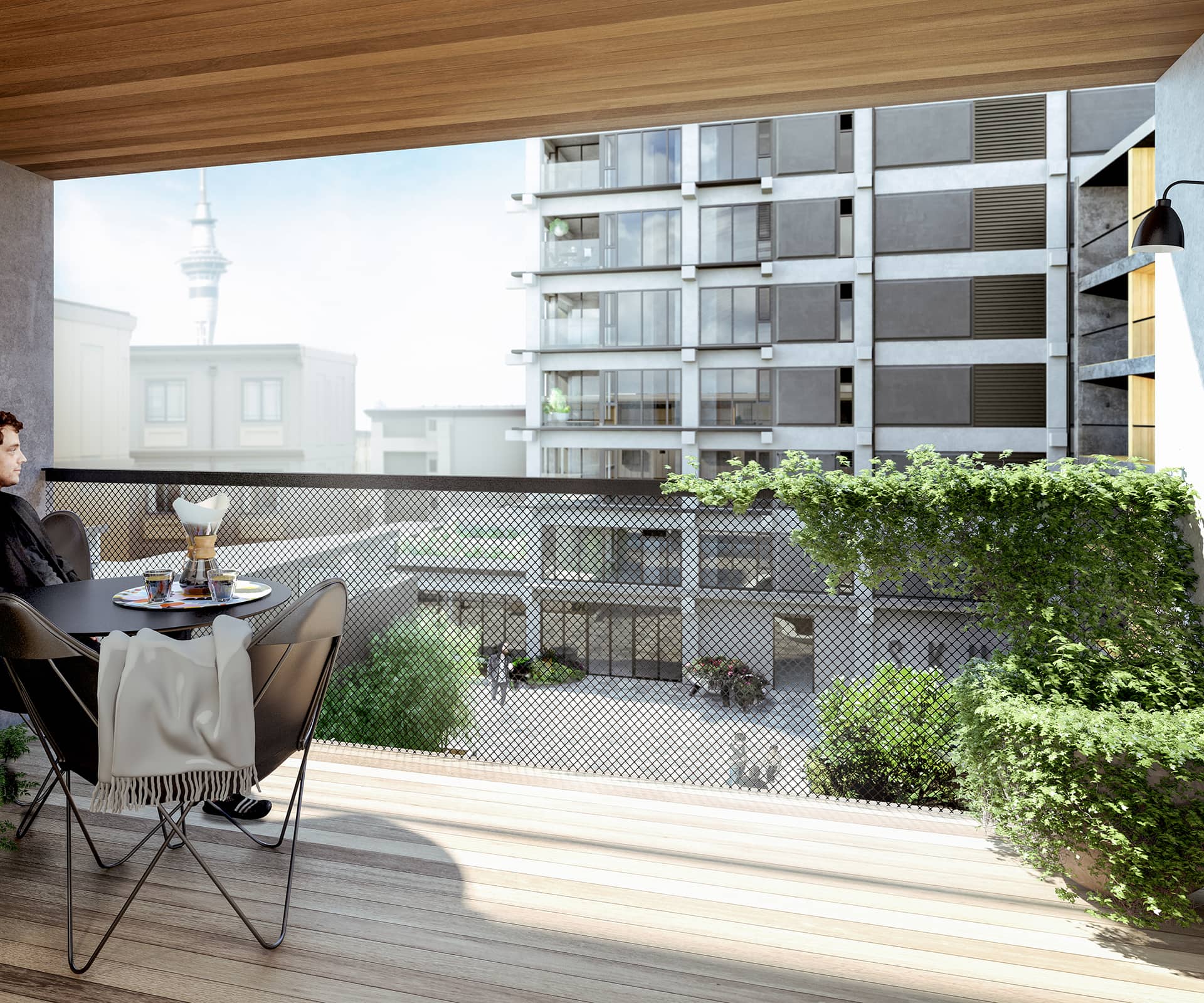 View looking out an apartment balcony